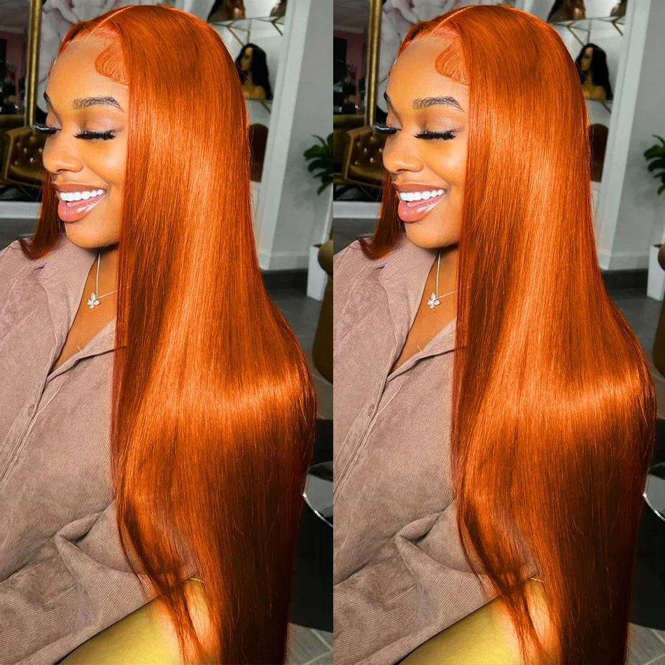 Firieya Ginger Orange Color Pre Plucked 5x5 Lace Closure Wigs Straight Human Hair Wigs