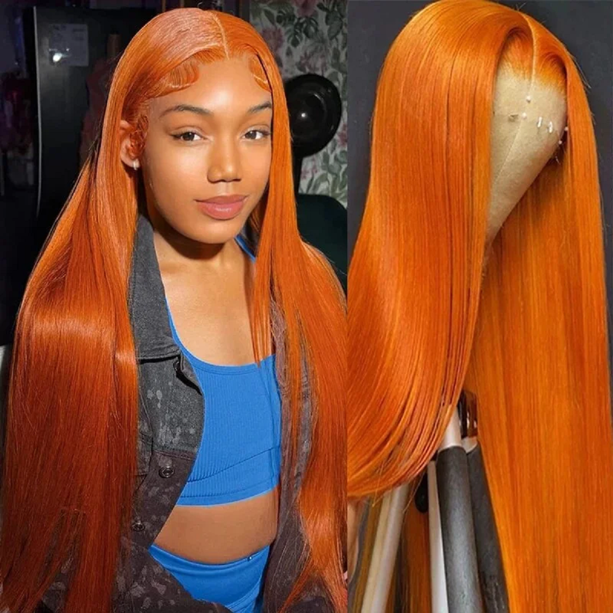 Firieya Ginger Orange Color Pre Plucked 5x5 Lace Closure Wigs Straight Human Hair Wigs