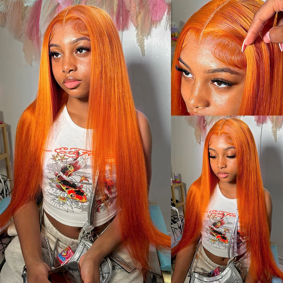 Firieya Ginger Orange Color Pre Plucked 5x5 Lace Closure Wigs Straight Human Hair Wigs