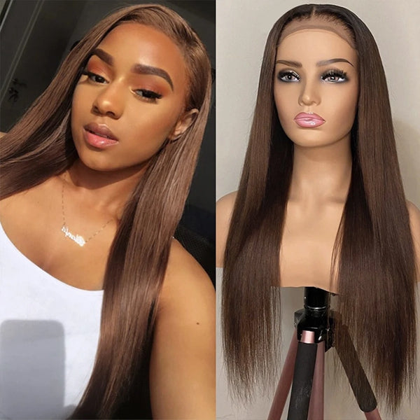 Firieya Chocolate Brown Wig Straight Hair 5x5 Lace Closure Wig Glueless Human Hair Wigs HD Lace