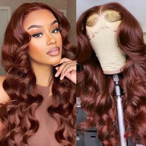 Firieya Reddish Brown Body Wave 5x5 Lace Closure Wig Human Hair  Natural Density Auburn Copper Color