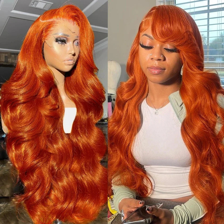 Firieya Ginger Orange Body Wave Human Hair Wigs Transparent 5x5 Lace Closure Human Hair Wig