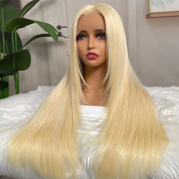 Firieya Layered Cut 613 Blonde Pre Plucked Glueless Straight 13x4 HD Transparent Lace Wigs