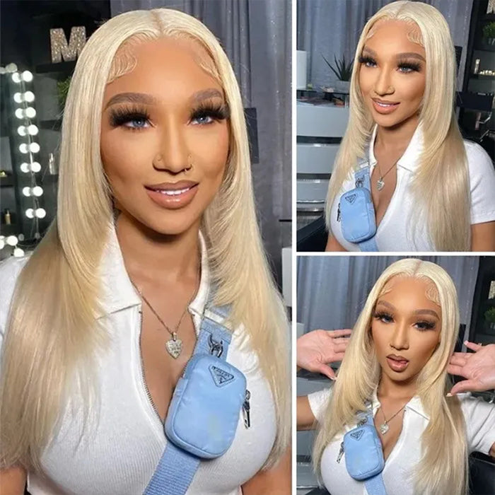 Firieya Layered Cut 613 Blonde Pre Plucked Glueless Straight 13x4 HD Transparent Lace Wigs