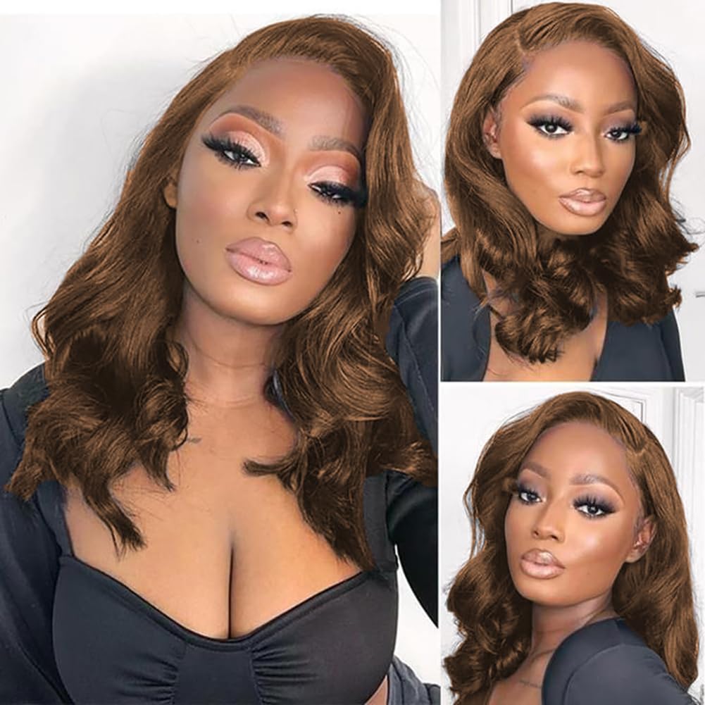 Firieya Brown Color Bob Wig 13x4 HD Frontal Lace Wig Body Wave Pre Plucked Human Hair Wig