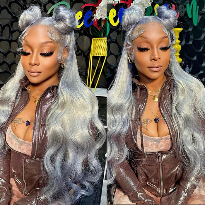 Firieya Silver Grey Body Wave Human Hair Wig 13x4 HD Lace Frontal Wig Colored Human Hair Wigs For Women