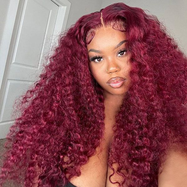 Firieya 99J Burgundy Water Wave Pre plucked Full HD Lace Front Wig Wet & Wavy Colored Lace Frontal Human Hair Wigs