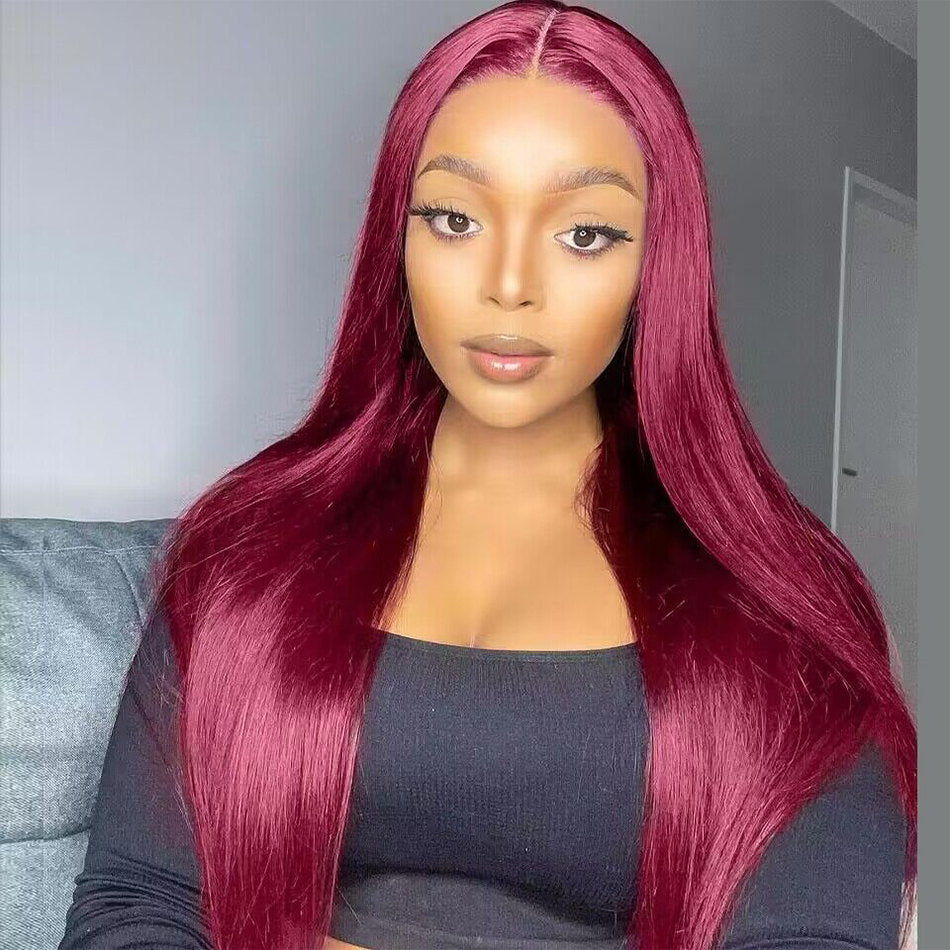 Firieya 99j Burgundy Lace Front Wigs Human Hair Pre Plucked  Straight 7x5 HD Lace Front Human Hair Wigs for Women with Baby hair