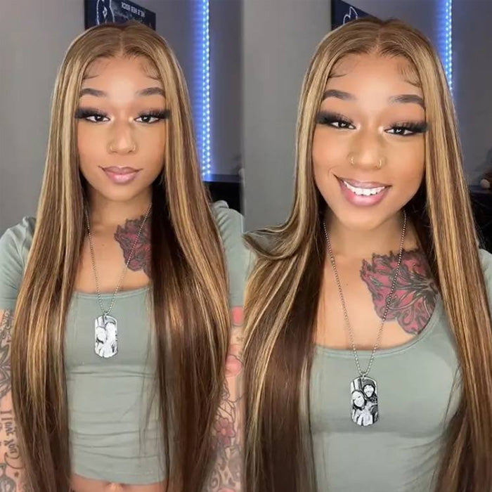 Firieya Highlight P4/27 Straight Hair Pre Cut 7x5 HD Lace Glueless Wig Pre Bleached