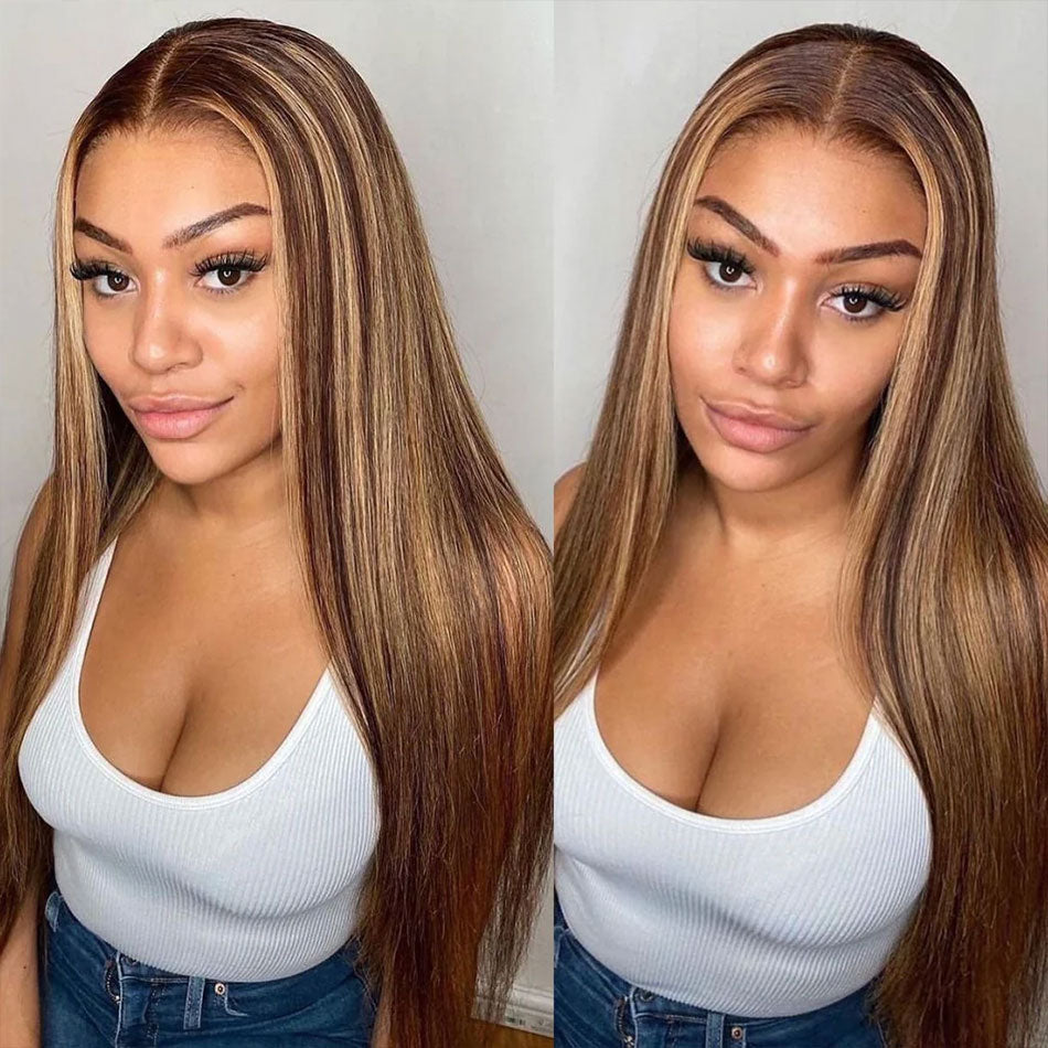 Firieya Highlight P4/27 Straight Hair Pre Cut 7x5 HD Lace Glueless Wig Pre Bleached