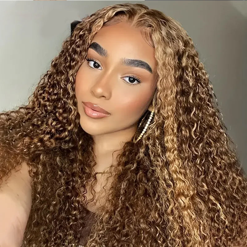 Firieya 9x6 Pre-cut Glueless lace Wig Highlight Color P4/27 Water Wave Wig For Black Women