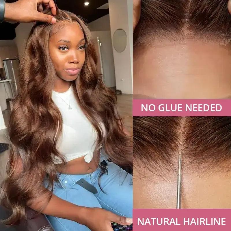 Firieya 7x5 Glueless Upgraded Bleached Knots Chocolate Brown Wig Body Wave Human Hair