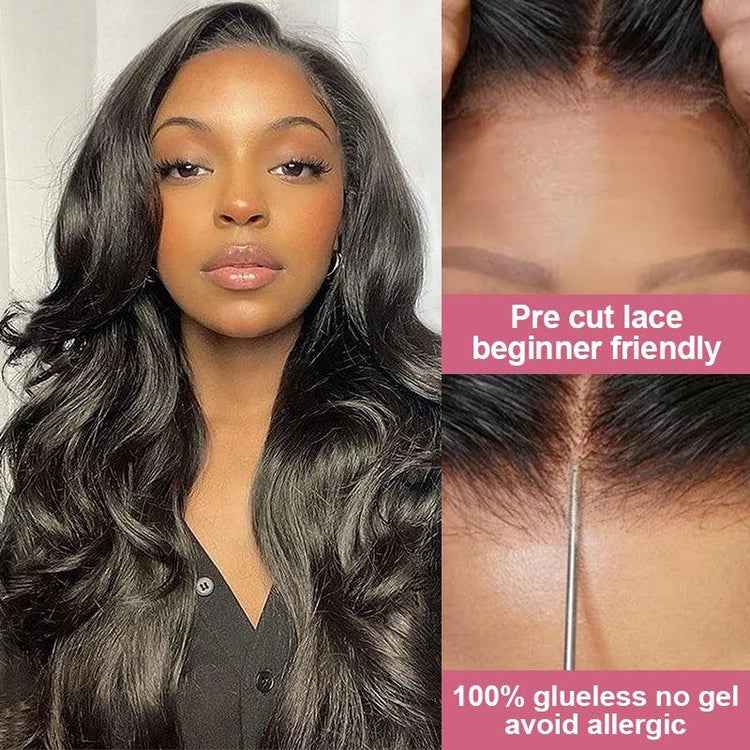 Firieya 7x5 HD Pre cut Lace Front Wig Glueless Body Wave Wig Pre Plucked Real HD Lace Human Hair Wigs