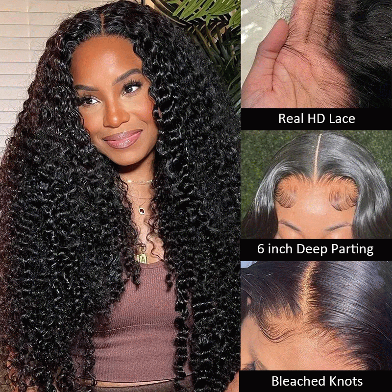 Firieya 7x5 HD Lace Front Wig Deep Wave Wig Pre Plucked Real HD Lace Human Hair Wigs