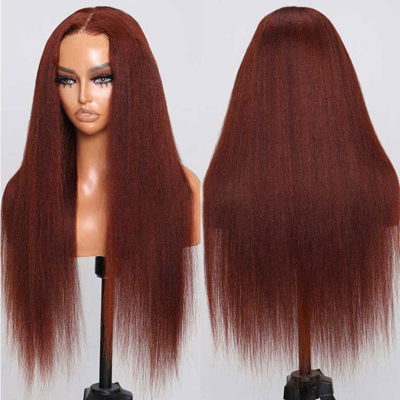 Firieya 7x5 Reddish Brown Kinky Straight Wig Ready To Go Glueless Lace Wigs Human Hair