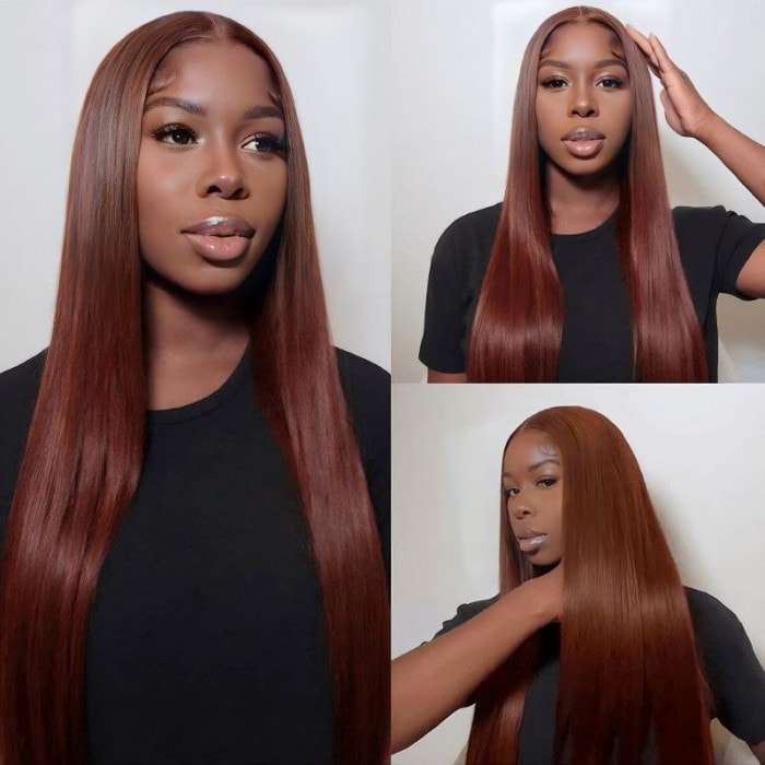 Firieya Straight Reddish Brown Upgrade 7x5 Pre Cut Lace Closure Ready To Go Wig With Bleached Knots