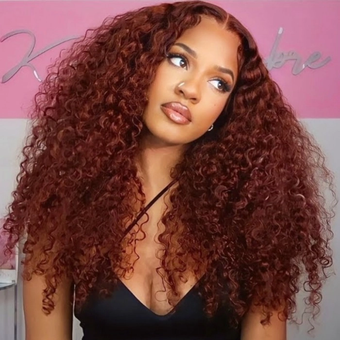 Firieya 9x6 Water Wave Reddish Brown Color Wear Go Glueless Wig Pre-cut Lace Wig Preplucked  HD Lace Wig