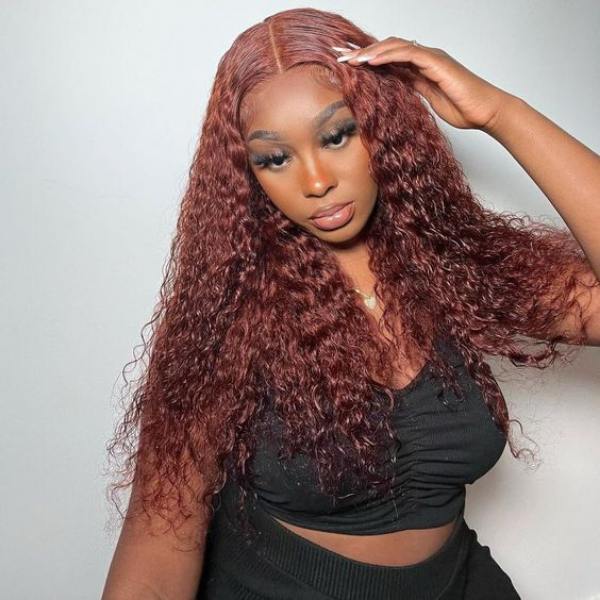 Firieya Water Wave Reddish Brown Color Wear Go Glueless Wig Pre-cut Lace Wig Preplucked 7x5 HD Lace Wig