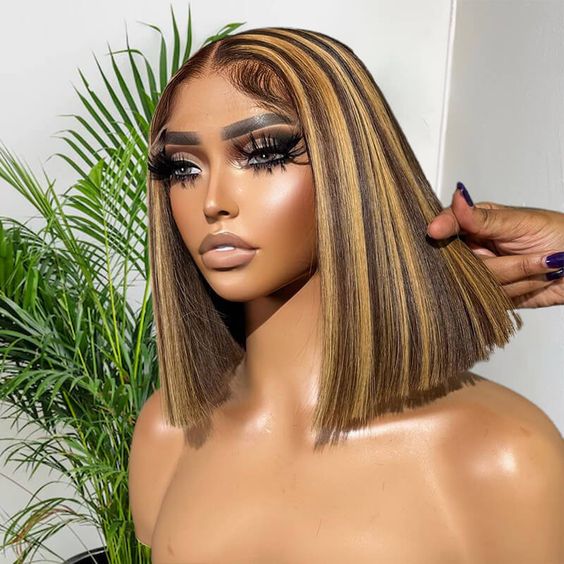 Firieya Highlight P4/27 Straight 4x4/13x4 Lace Wig Short Bob Wigs Hair For Black Women