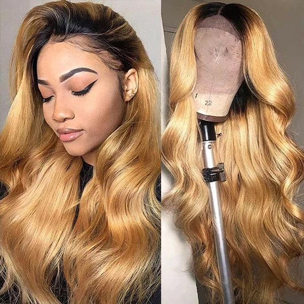 Firieya Ombre Honey Blonde Lace Frontal Wigs Body Wave Human Hair Wigs with Baby Hair Colored Human HairWigs