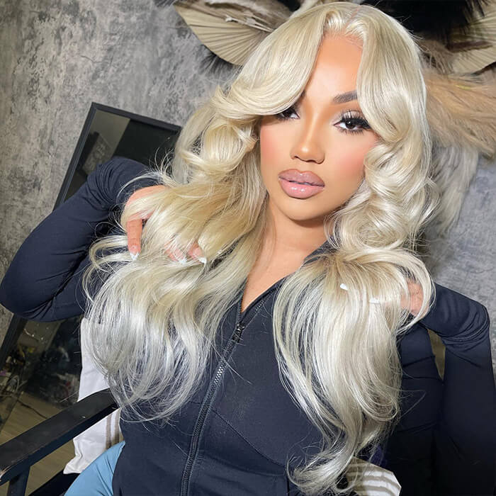 Firieya 613 Blonde 13x4 Curtain Bangs Body Wave Wig Pre Plucked Glueless HD Lace Human Hair Wigs