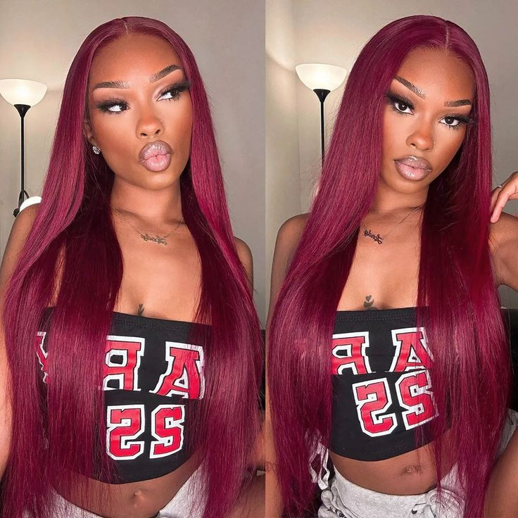 Firieya 99j Burgundy Lace Front Wigs Human Hair Pre Plucked  Straight 7x5 HD Lace Front Human Hair Wigs for Women with Baby hair