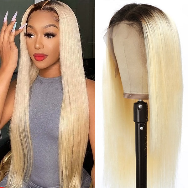 Firieya #1B/613 Ombre Blonde 13x4 Lace Front Wigs Straight Human Hair Wigs