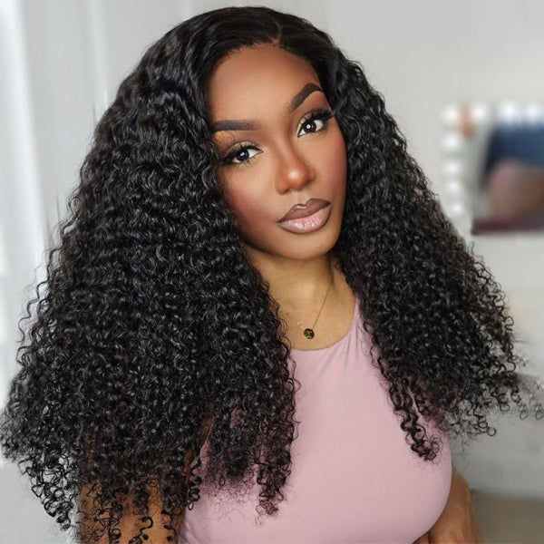 Firieya Kinky Curly V Part Wig No Leave Out Thin Part Glueless Wigs Human Hair Wig