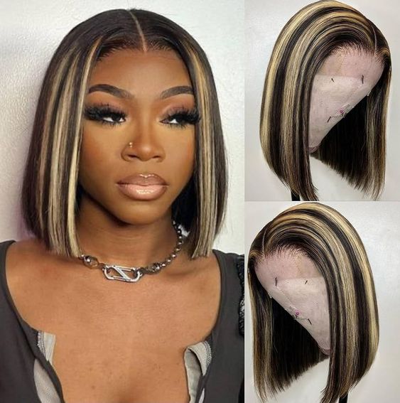 Firieya P1B/27 Balayage Ombre Highlight Straight Bob Wig 13x4 HD Lace Front Wig Pre Plucked Human Hair