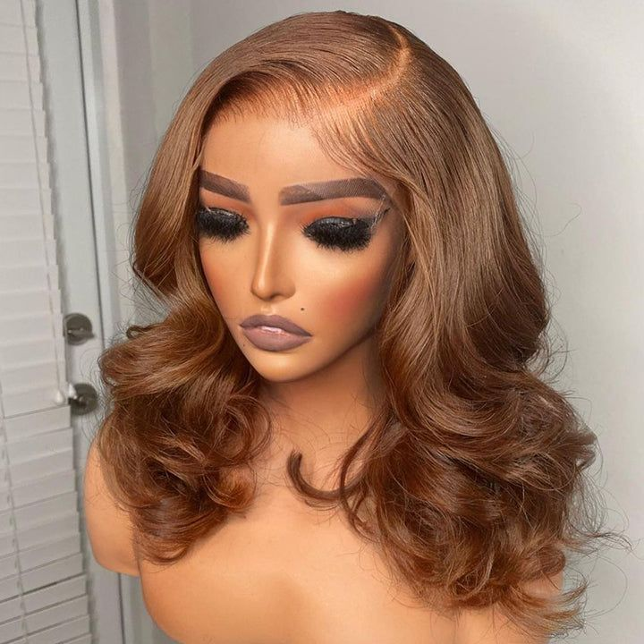 Firieya Brown Color Bob Wig 13x4 HD Frontal Lace Wig Body Wave Pre Plucked Human Hair Wig