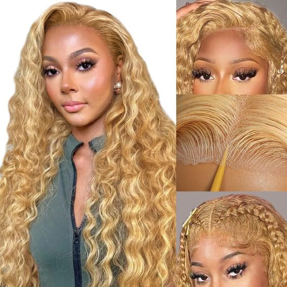 Firieya 13x4 Jerry Curly Human Hair Wigs Honey Blonde #27 Color Hair Transparent Lace Wigs