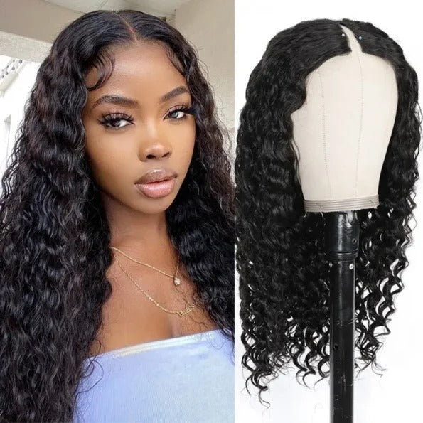 Firieya Water Wave V Part Wig No Leave Out Thin Part Glueless Wigs Human Hair Wig