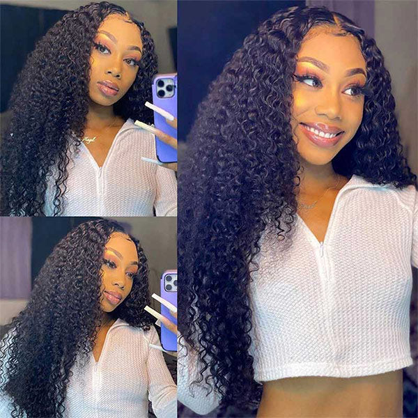 Firieya Kinky Curly V Part Wig No Leave Out Thin Part Glueless Wigs Human Hair Wig