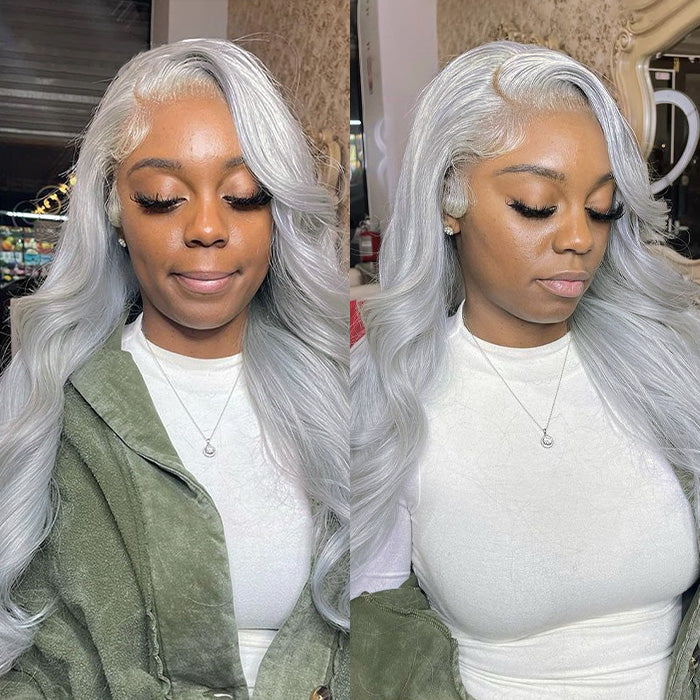 Firieya Silver Grey Body Wave Human Hair Wig 13x4 HD Lace Frontal Wig Colored Human Hair Wigs For Women