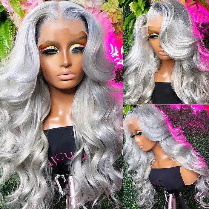 Firieya Silver Grey Body Wave Human Hair Wig 13x4 HD Lace Frontal Wig Colored Human Hair Wigs For Women